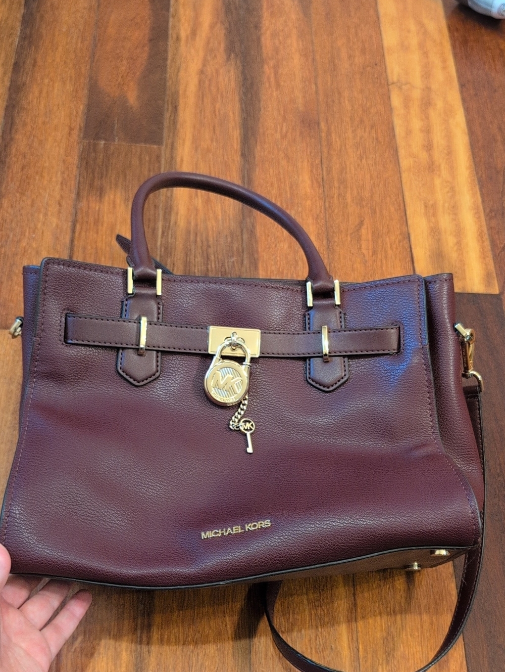 Michael Kors Wine Leather Satchel with Gold Hardware